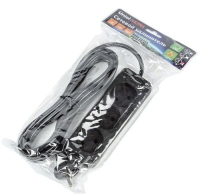 UNIEL удлинитель без заземления 10А 3гн. 3м S-CU3-3 BLACK