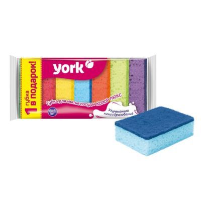 YORK губки д/посуды колор люкс 6+1шт