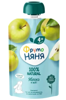 Дет пит Фрутоняня Пюре яблочное с 4 мес 90г дой-пак; 12/3